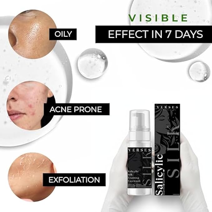 Verses SALICYLIC SILK FOAMING FACEWASH, 150ML | FORMULA 2025 | ADVANCED BHA + HA COMPLEX | VISIBLE ACNE REDUCTION & OIL CONTROL IN 7 DAYS | DEEP PORE CLEANSE, HYDRATING, VEGAN AND TOXIN FREE - Image 2